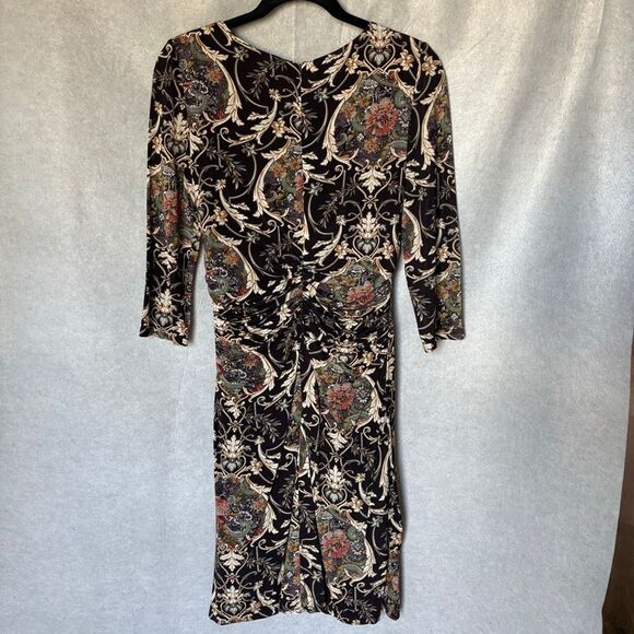 Kay Unger Floral Equestrian Midi Stretch Wrap Dress Retro V-Neck - Picture 2 of 6